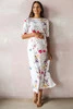 Two Ways LONG Umstands- und Stillkleid, weiß mit bunten Blumen