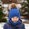 Winterset Jungen: Mütze und Schlauchschal mit Bommel Schwarz Puzel