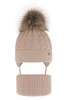 Winterset für Mädchen: Mütze und Schlauchschal mit Bommel in Beige Tukana