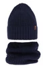 Winterset für Jungen: Mütze und Schlauchschal aus Merinowolle in Navy Blau Metis