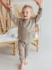  Natürliches Waffel-Baby-Polo-Sweatshirt – Stein