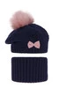 Winterset Mädchen: Mütze und Schlauchschal mit Bommel Navy Blau Amora