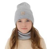 Herbst und Frühlingsset Mädchen: Mütze und Schlauchschal, 100% Merinowolle, Grau, Vanita