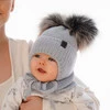 Winterset Jungen: Mütze und Schlauchschal mit zwei Bommeln Blau Randel