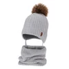 Mütze und Halswärmer für Jungen, Winter-Set, Grau, mit Merinowolle, zum Binden Zongo