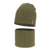 Herbst und Frühlingsset Jungen: Mütze und Schlauchschal 100% extrafeine Merinowolle Khaki Chester