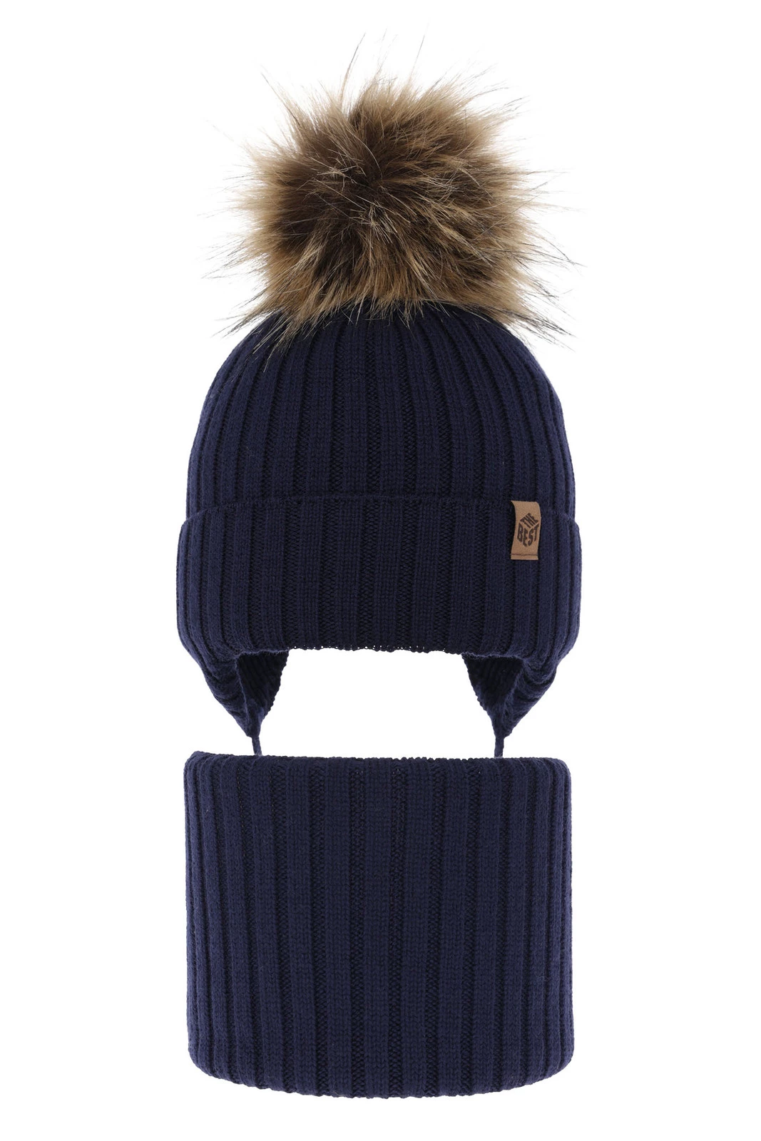 Winterset für Jungen: Mütze und Schlauchschal aus 100% extrafeiner Merinowolle in Navy Blau Juno