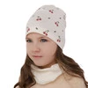 Herbst und Frühlingsset Mädchen baumwolle: Mütze und Schlauchschal Minz Cerise