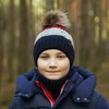 Winterset Jungen: Mütze und Schlauchschal mit Bommel Blau Karmel