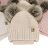 Winterset Mädchen: Mütze und Schlauchschal aus 100% extrafeiner Merinowolle in Beige Silvia