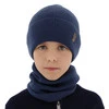 Herbst und Frühlingsset Jungen: Mütze und Schlauchschal 100% extrafeine Merinowolle Blau Bruce