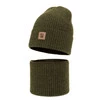 Jungen Mütze und Schal, Herbst, Frühling Set khaki 100% Merinowolle Vanto