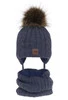 Winterset Jungen: Mütze und Schlauchschal mit Bommel Blau Casper