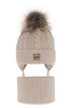 Winterset für Mädchen: Mütze und Schlauchschal mit Bommel in Beige Finess