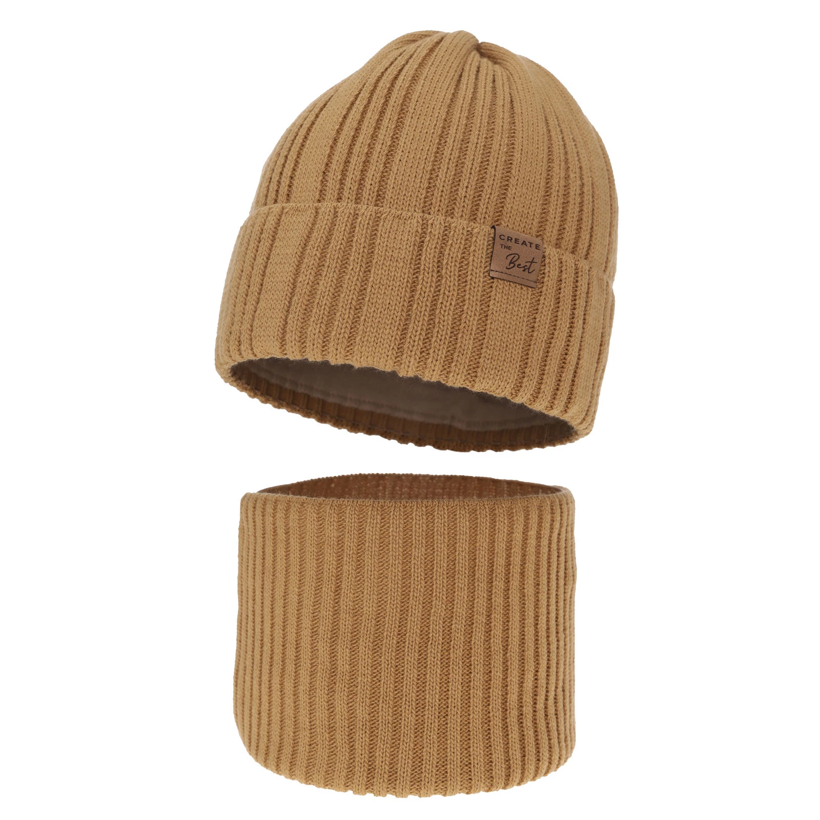 Winterset für Jungen: Mütze und Schlauchschal in Camel Klaris