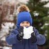 Winterset Jungen: Mütze und Schlauchschal mit Bommel Navy Blau Puzel