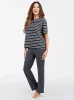Betty Damen-Kurzarmpyjama. Lange Hose Graphit/Graphitdruck