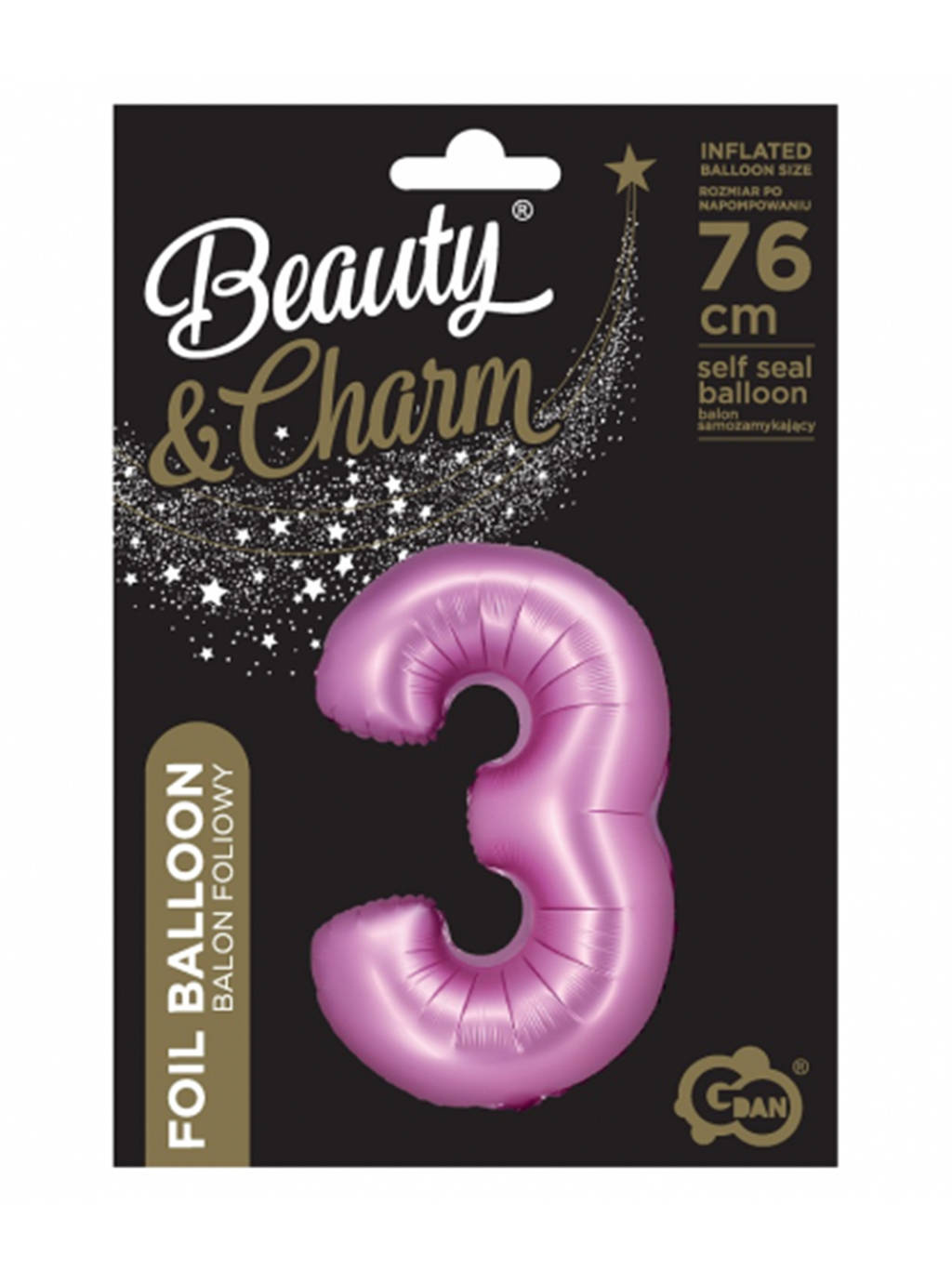 Satynowy różowy balon B&C cyfra "3" -76cm