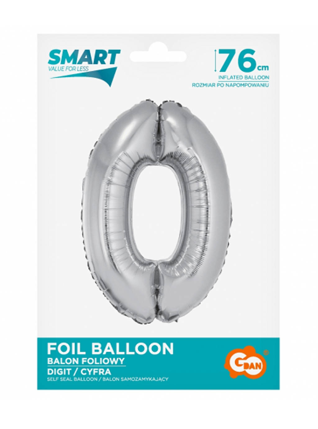 Srebrny Balon Smart cyfra "0" -76cm