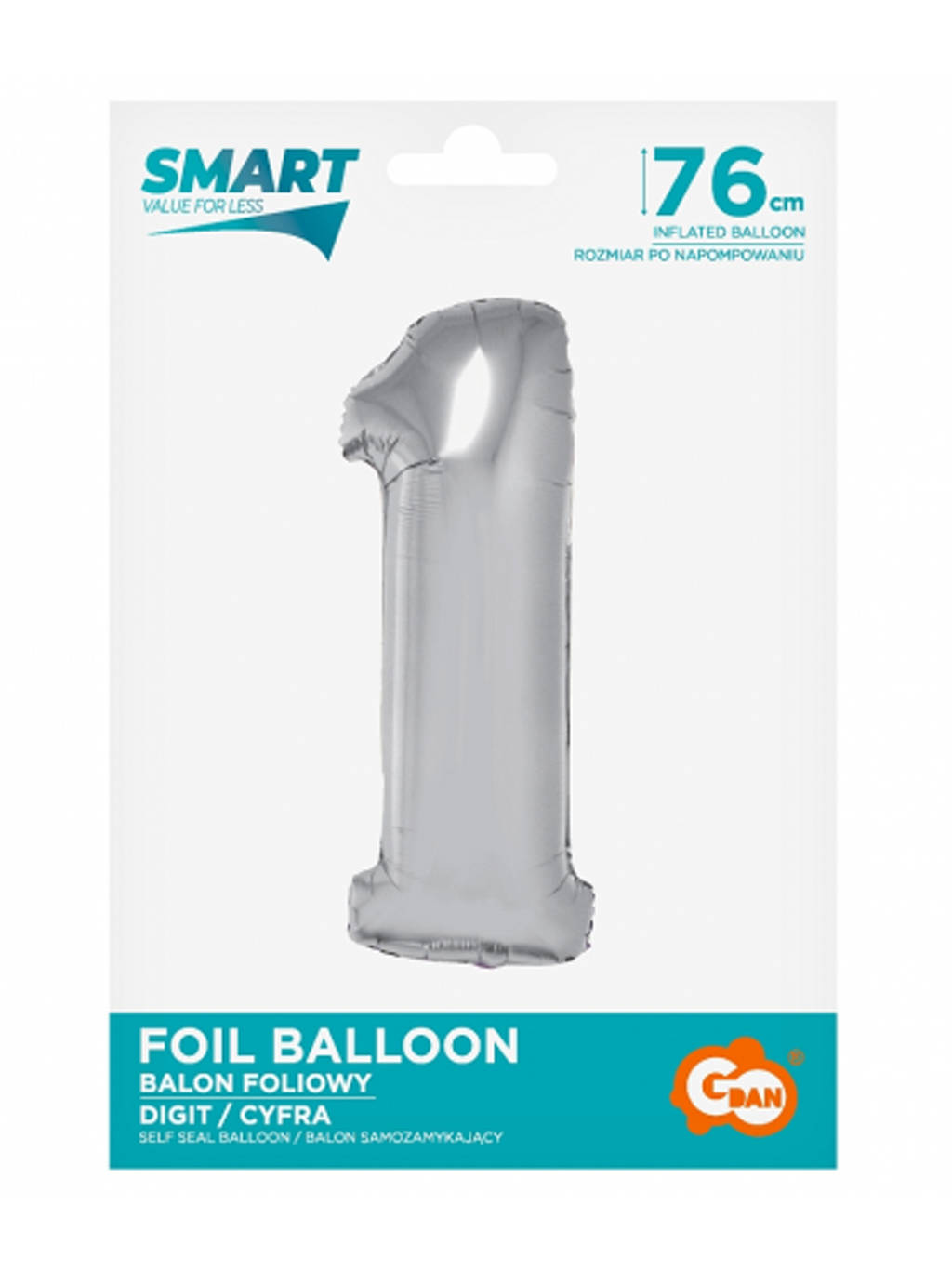 Srebrny Balon Smart cyfra "1" -76cm