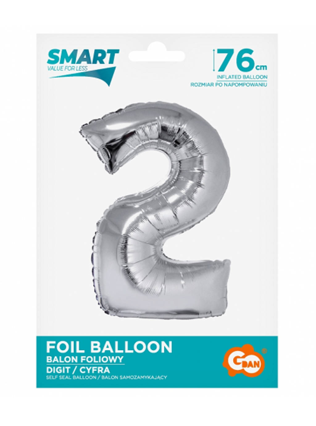 Srebrny Balon Smart cyfra "2" -76cm