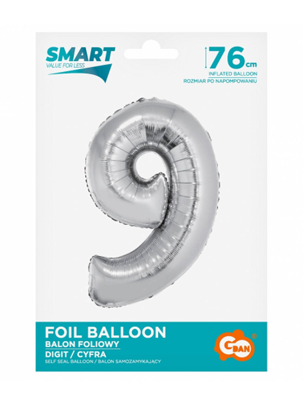 Srebrny Balon Smart cyfra "9" -76cm