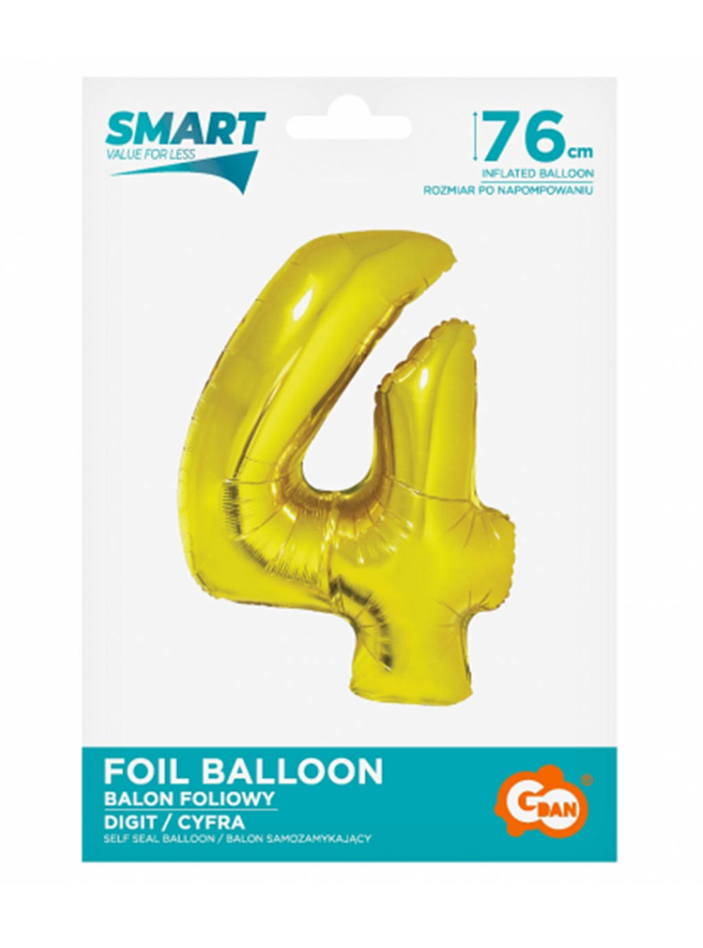 Złoty Balon Smart cyfra "4" -76cm
