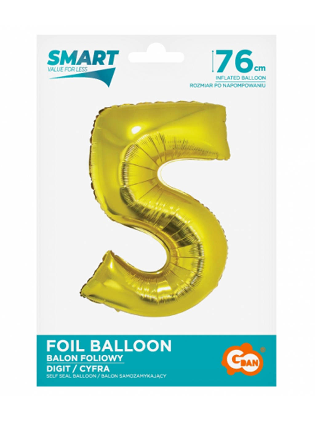 Złoty Balon Smart cyfra "5" -76cm